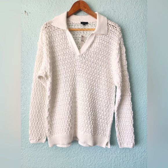 Talbots Coastal White V-Neck Sweater with Textured Knit New With Tags - Picture 1 of 8